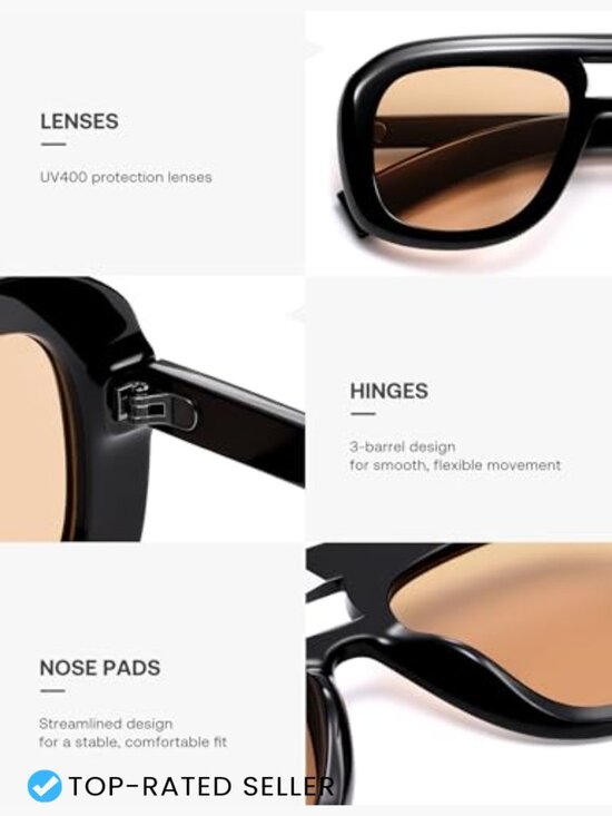 Retro Oversized Square Aviator Sunglasses Trendy Vintage 90s Sun Glasses main image 5